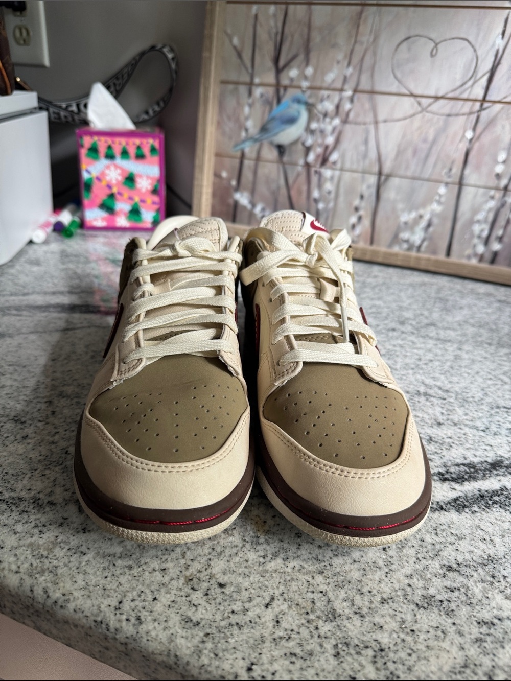 Nike Beige and Burgundy Low-Top Sneakers with Leopard Accent - Picture 4 of 6